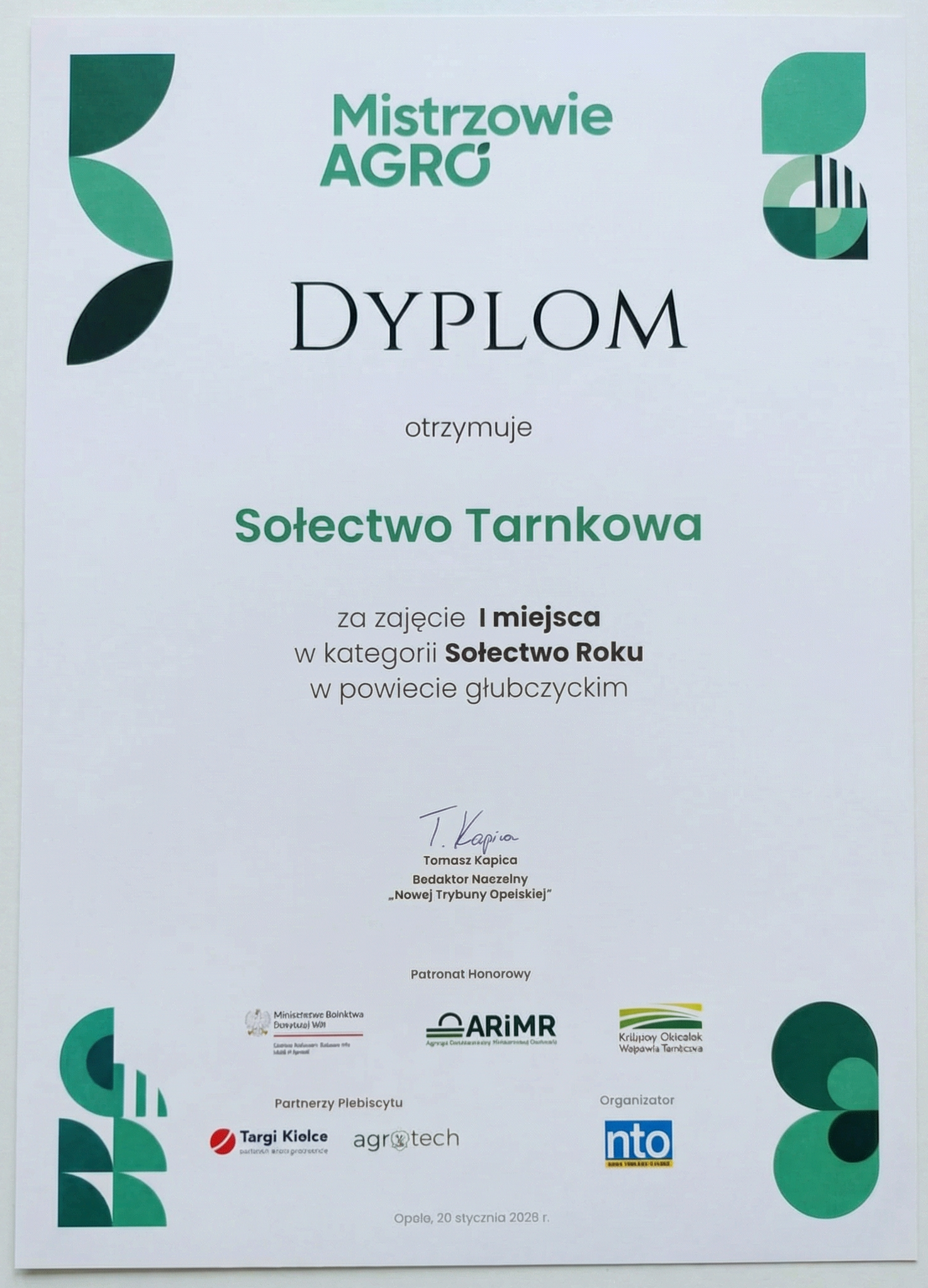 Dyplom — 1. miejsce w powiecie głubczyckim, Mistrzowie Agro 2025